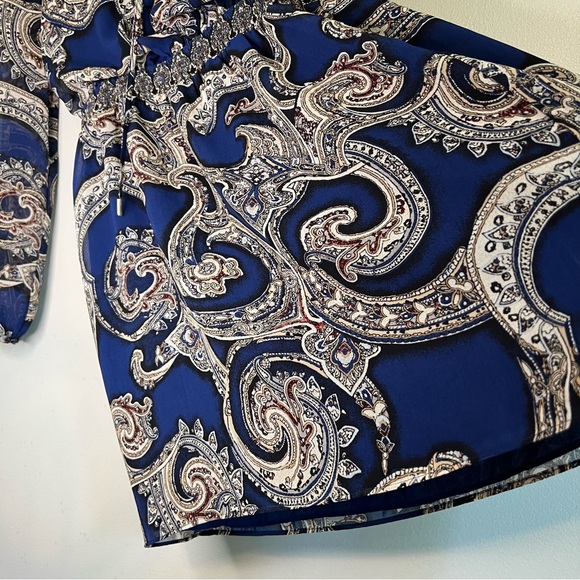 WHBM Womens Parsley Long Sleeve Midi Dress Flowy Sz 10 Waistband Lined - Picture 5 of 12